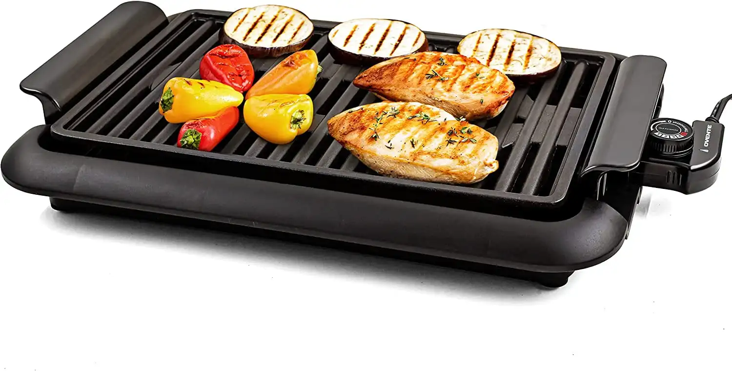 

OVENTE Electric Indoor Grill with 15"x10" Non-Stick Cooking Surface, 1200W Power, Black GD1510NLB