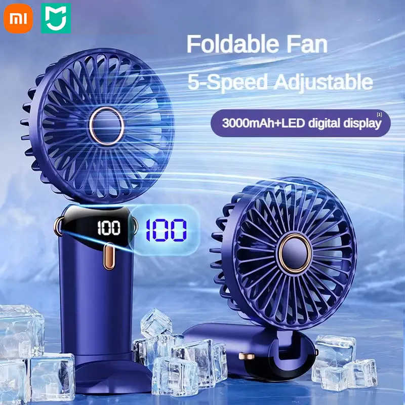 Handheld Fan Xiaomi MIJIA 3000mAh Handheld Small Fan USB Rechargeable Portable Neck Electric Fan With Phone Stand and Display Screen Desktop