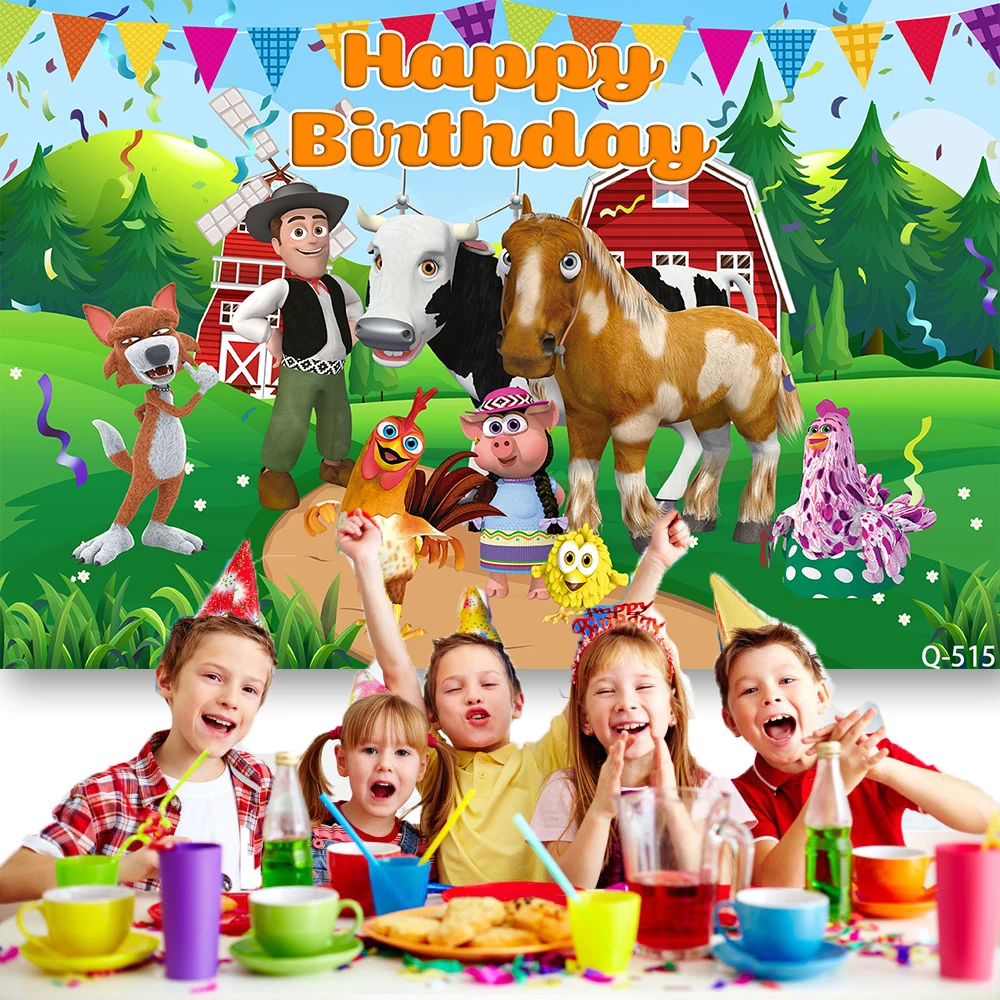 7x5ft Farm Birthday Backdrop With Barnyard Animals & Greenery - Party Photo Background Decor