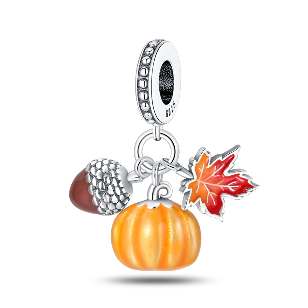 

Colorful 925 Sterling Silver Women's Pinenut & Pumpkin & Red Maple Leaf Triple Charm Fit Pandora Bracelet Women's Jewelry