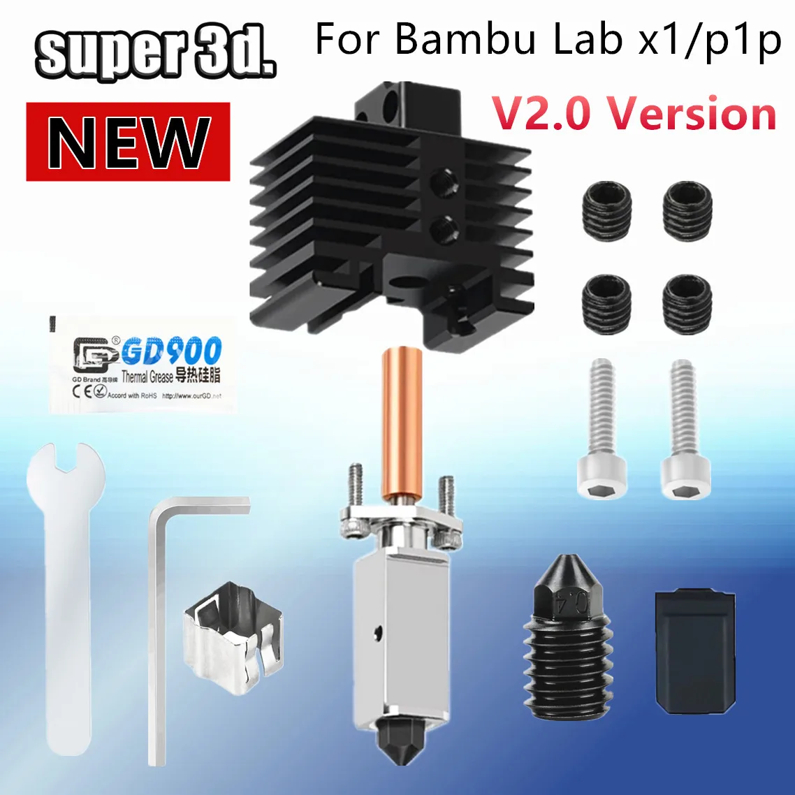 2.0 Version Upgrade Hotend Kit For Bambu Lab X1 X1-Carbon Bi Metal Heatbreak CHT Nozzle for Bamboo Bambulabs P1P P1S Hotend Kit