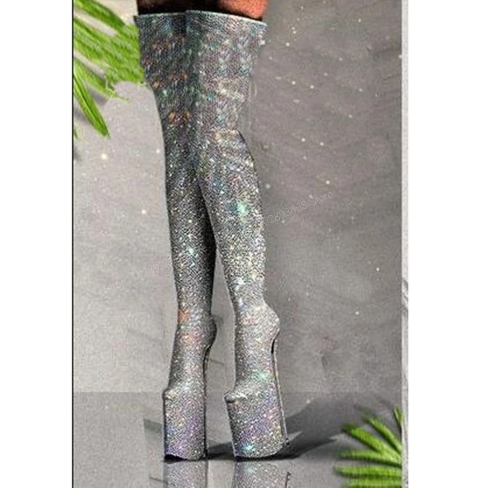 

Sliver Glitter Platform Over the Knee Boots New Design Stiletto High Heel Fashion Sexy Women Shoes 2024 Zapatos Para Mujere