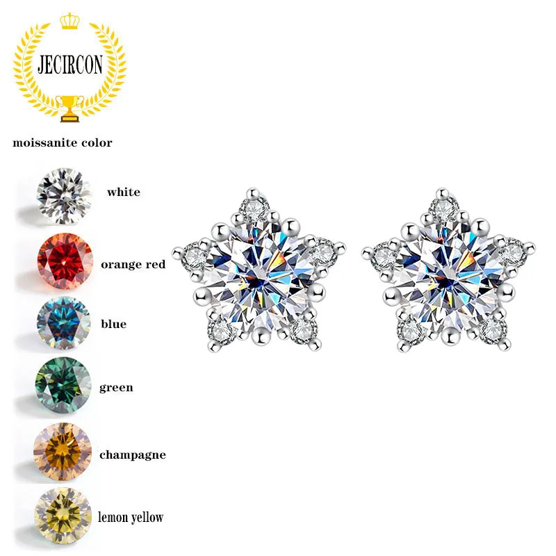 

JECIRCON 925 Sterling Silver Starlight Queen Moissanite Stud Earrings for Women Snowflake Luxury High-end All-match Fine Jewelry