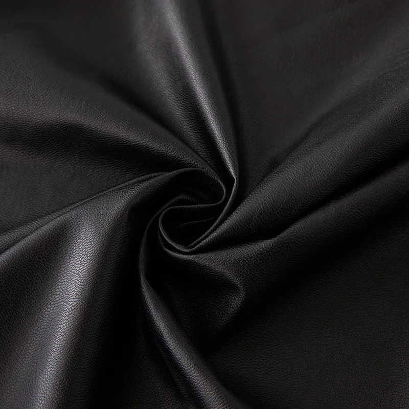 0.4mm Matte Cotton-Padded Fleece Black Leather Coat Fabric Soft PU Leather Washable Artificial Skin For Clothing