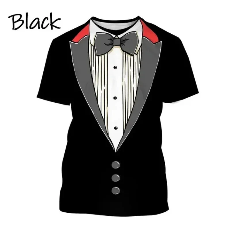 thumbnail image 1 of Ropa divertida para hombre, esmoquin con personalidad, traje de corbata retro, camisetas gráficas, traje falso de moda, camisetas casuales de manga corta para fiesta para hombre, 1 of 4
