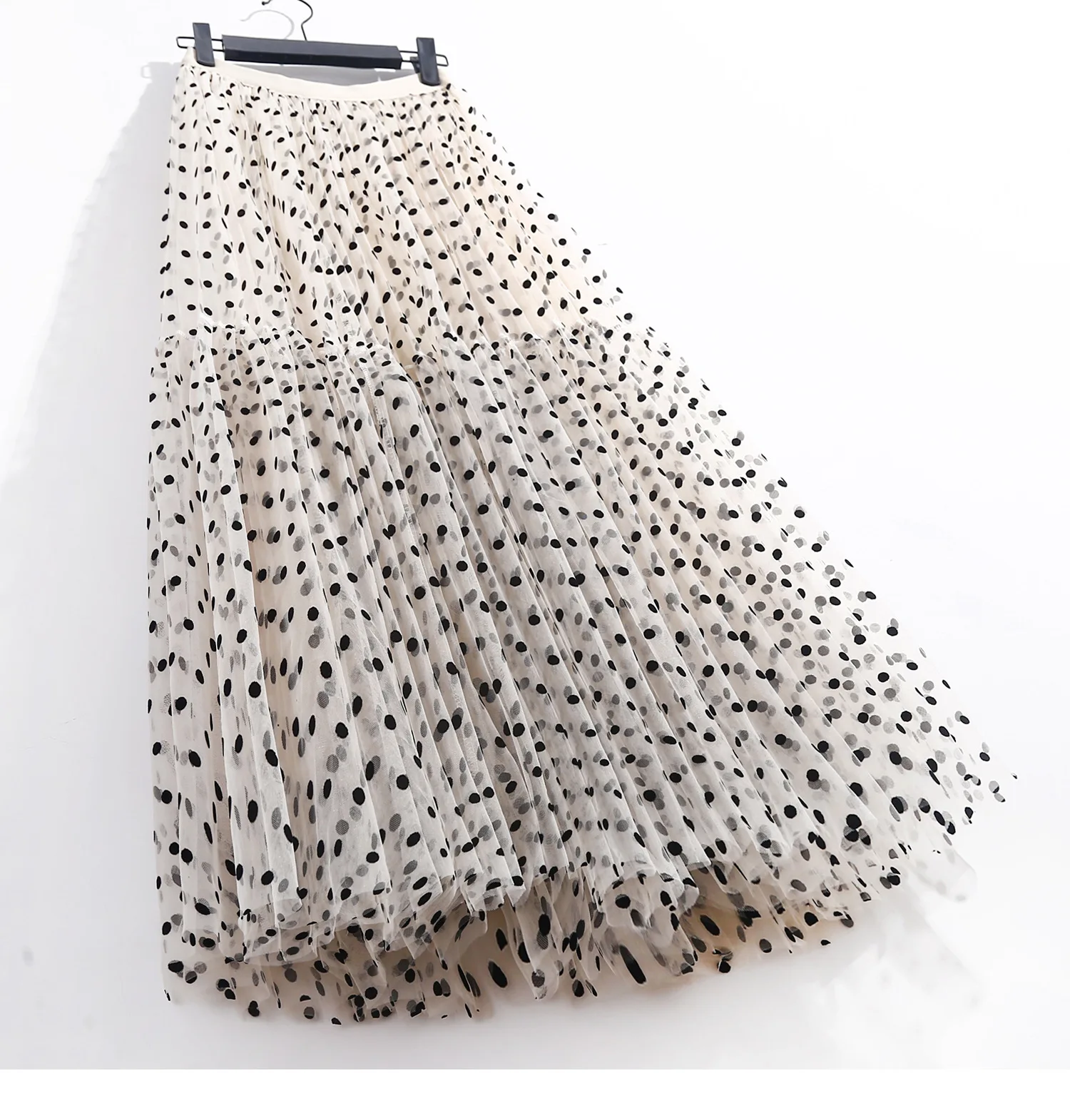 Boho Queens Women Polka Dot High Waist Pleated Ball Gown Maxi Skirt Fashion Mesh Loose Puffy Umbrella Fairy Cake Skirts