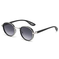 Vintage Retro Round Sunglasses with Metal Frame and UV400 Protection (Silver Grey)