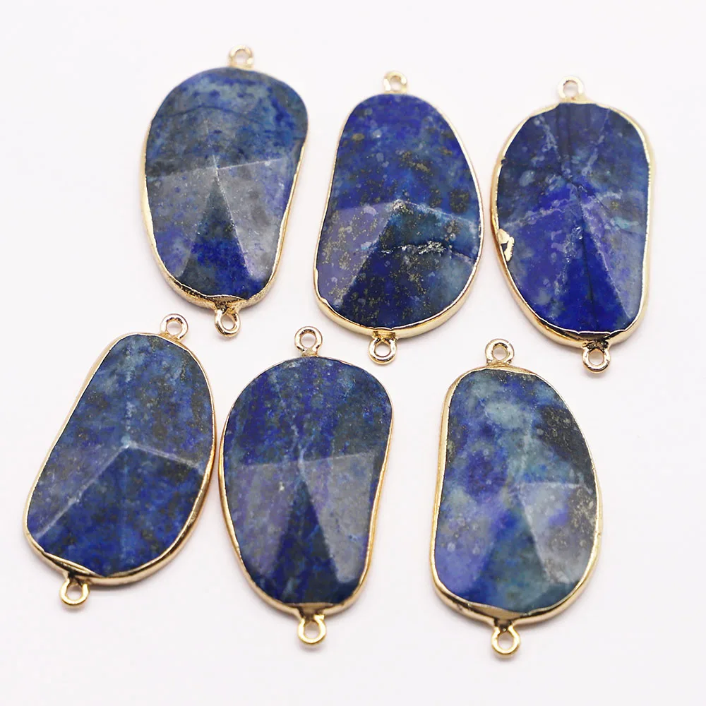 30*24MM Natural lazurite Lapis lazuli Stone Charms Connector Pendant Double Hole 6pcs for DIY Women Men Jewelry Bracelet Making