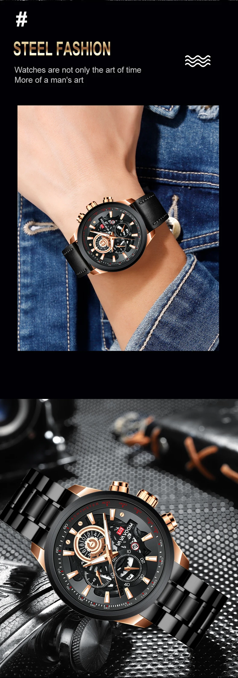 Brand Men Leather Watch Fashion Industrial Gear Clock 45mm Gold Quartz Movement Waterproof Man Military Sports Watch_voghion.com
