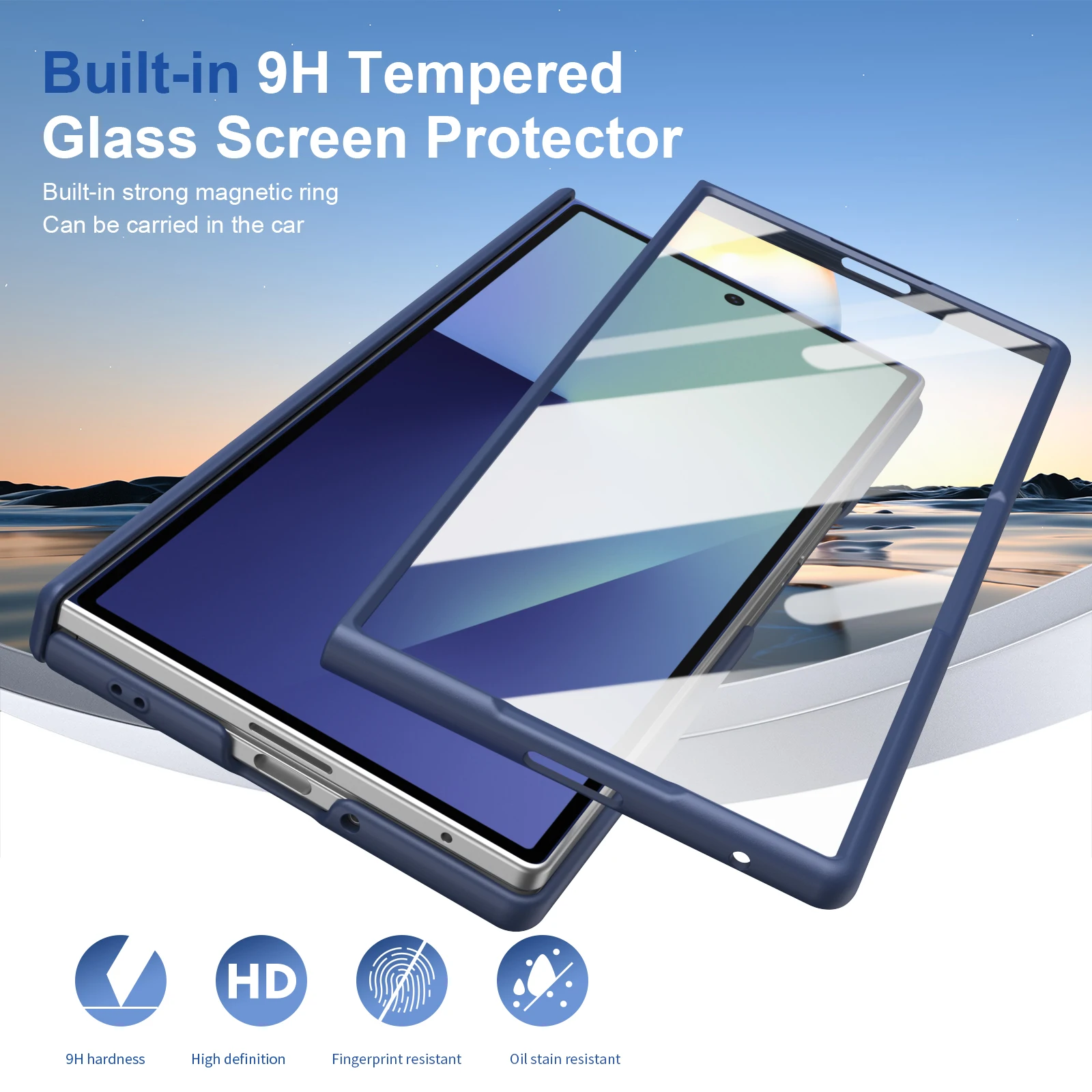 Full Cover Magnetic Case with Tempered Glass Film and Anti-Fingerprint Protection