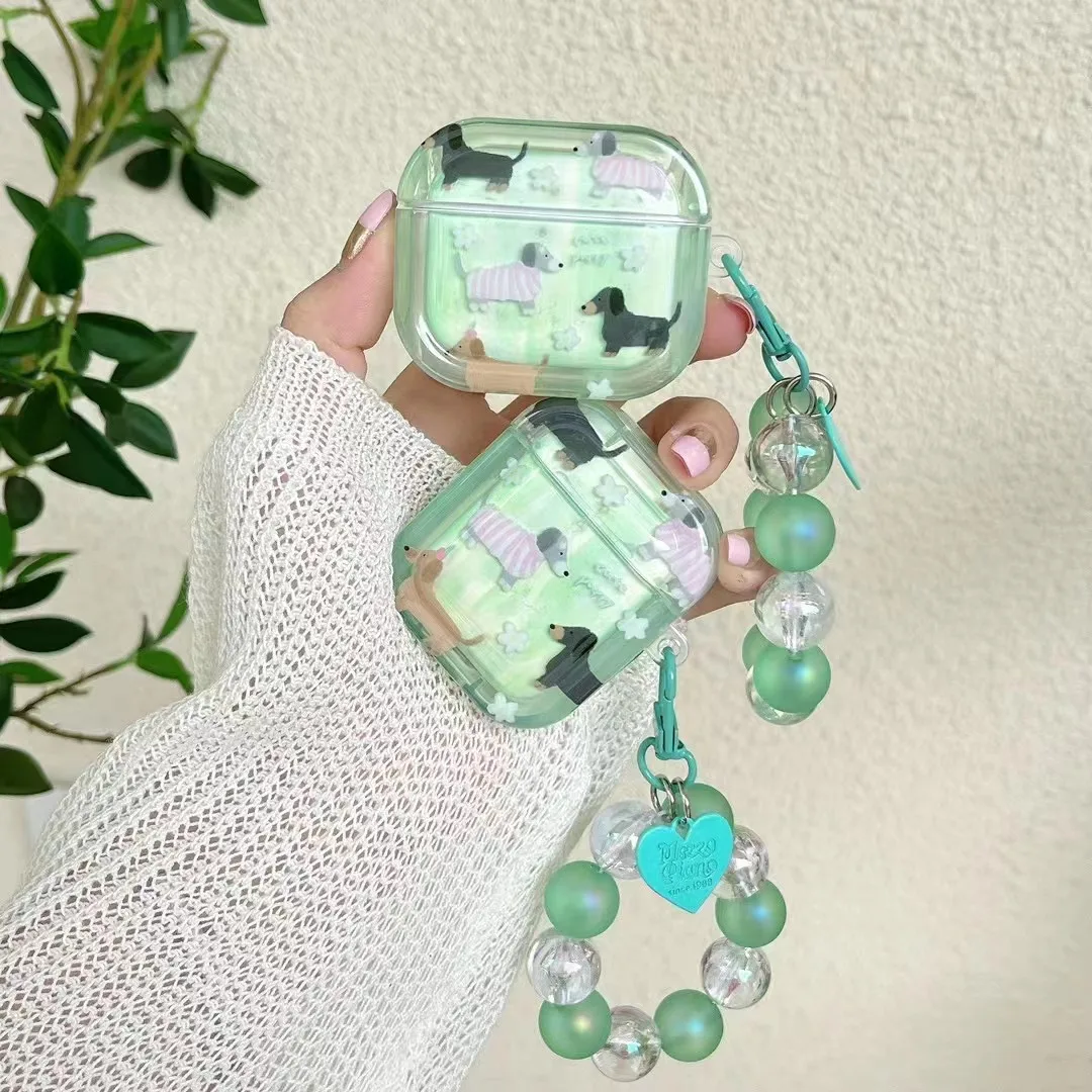 

Green oil painting puppy For Apple AirPods 1 2 pro Bluetooth Headphone Cover 3rd Generation Silicone Soft Cover Protective Case