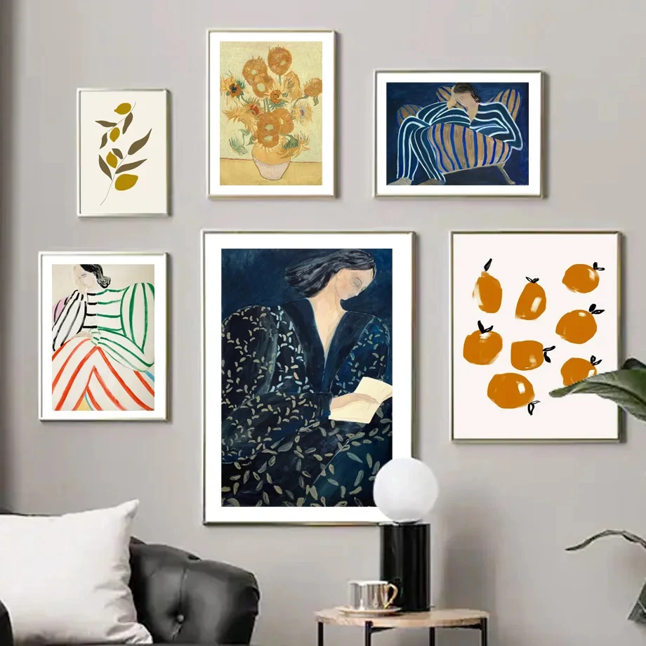 

Abstract Line Striped Pajamas Woman Horse Vase Wall Art Canvas Painting Nordic Posters And Print Wall Pictures Living Room Decor