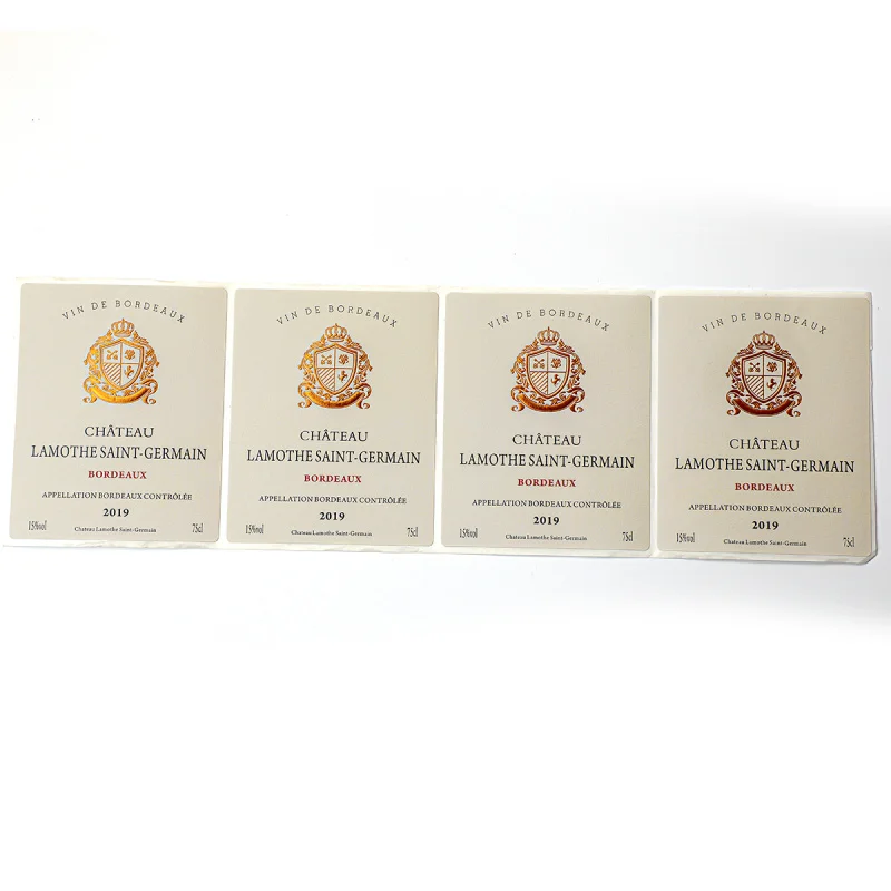 맞춤형 광저우 공장 맞춤형 병 라벨 자체 접착 스티커 레드 와인 라벨 병