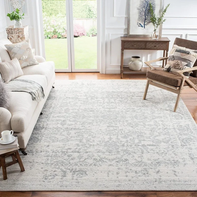 

SAFAVIEH Madison Collection Area Rug - 10' x 14', Silver & Ivory, Snowflake Medallion Distressed Design, Non-Shedding &