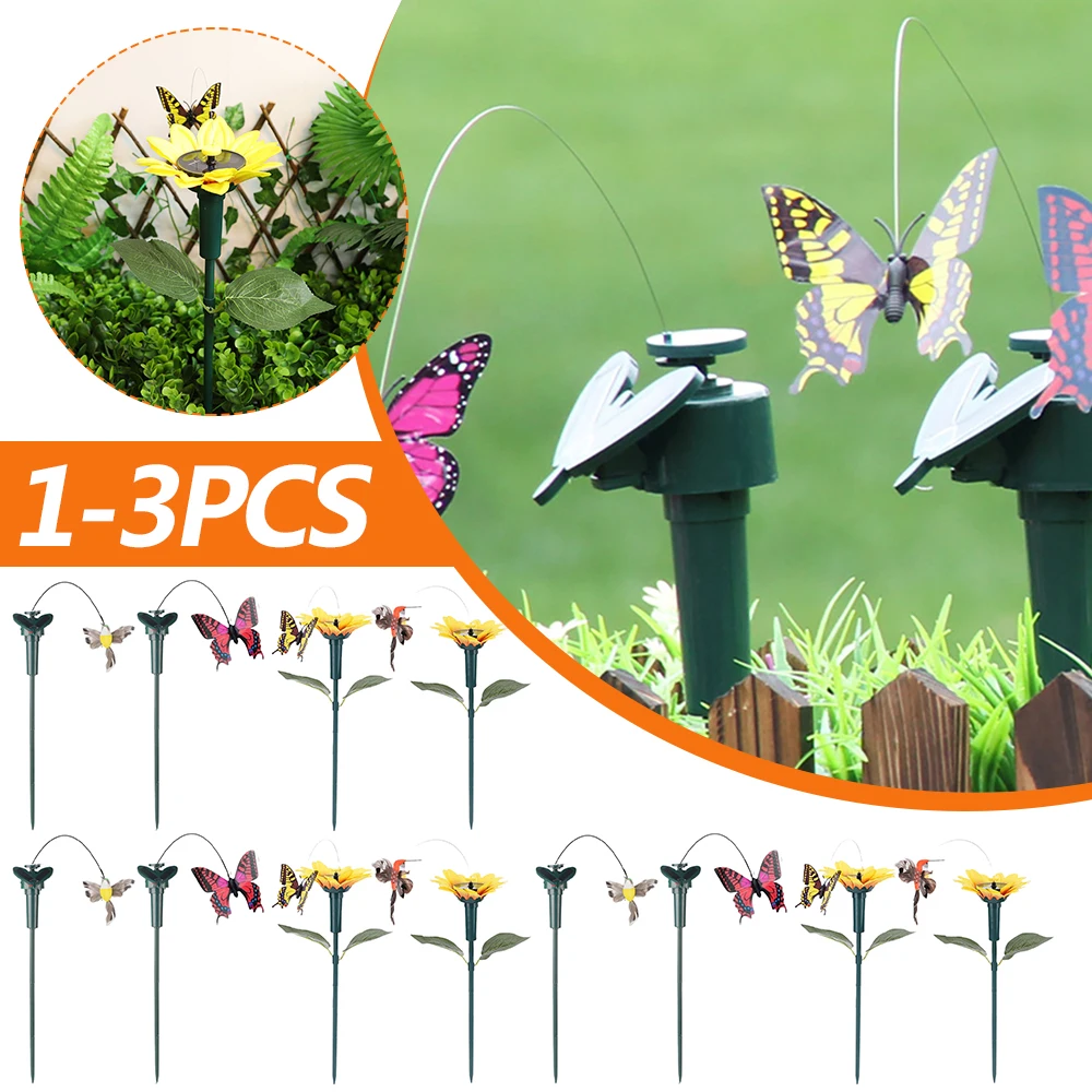 1-3 Stück solar betriebene fliegende Wobble Schmetterling Ornament dauerhafte Garten tanzen flatternden Schmetterling summen Vogel Pfahl Rasen Dekor