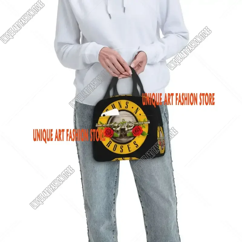 Guns N Roses Insulated Lunch Bag for Outdoor Picnic Heavy Metal Portable Thermal Cooler Lunch Box Women Children
