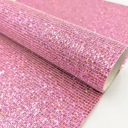 Holographic Iridescent Glitter PU Leatherette Fabric - Starry Sky Plaid - A4 20 x 30cm (Pink)