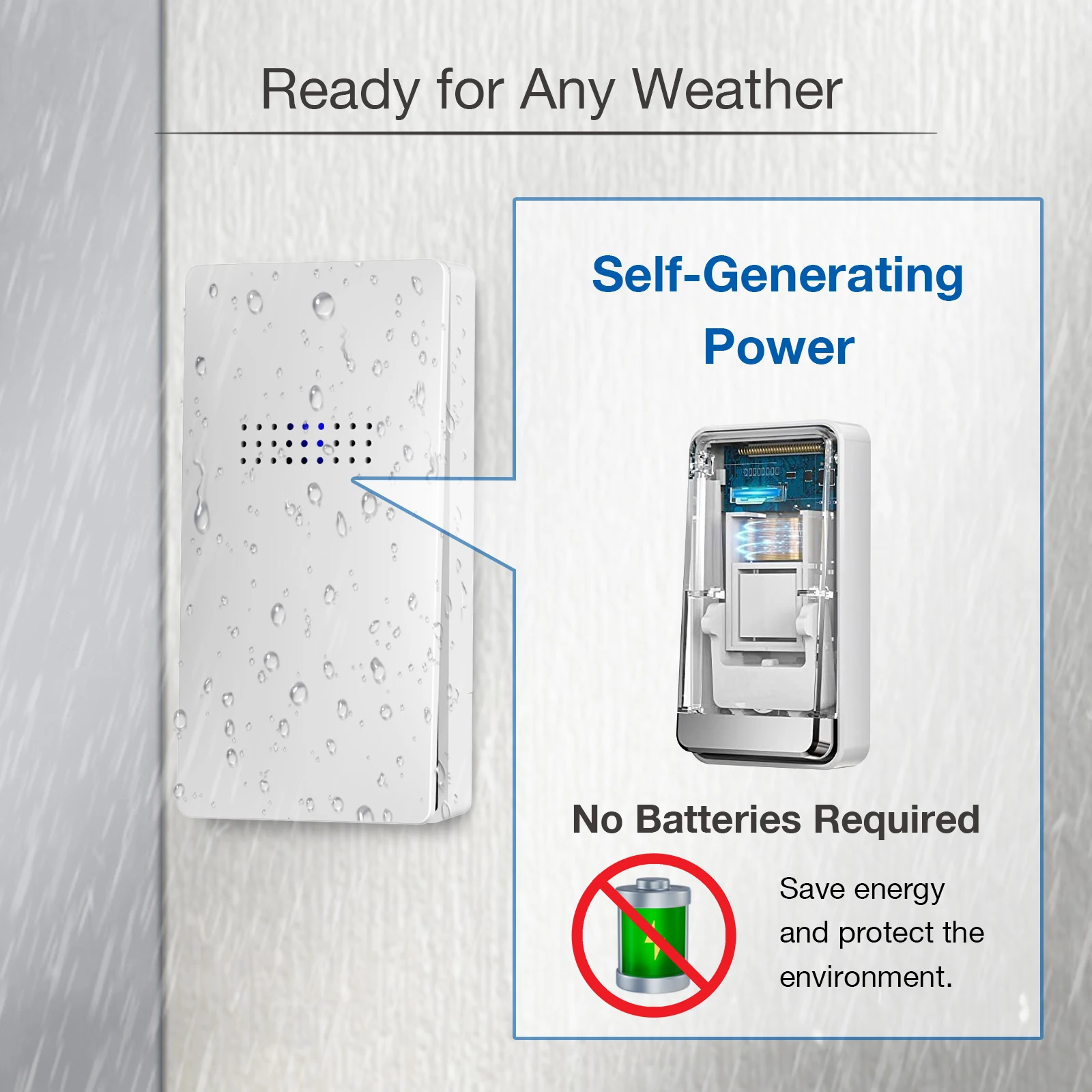 Cerhot Self Powered Outdoor Wireless Doorbell With Temperature Display 150m Waterproof Door Bell Sets 38 Songs Ring Home Welcome wireless doorbell