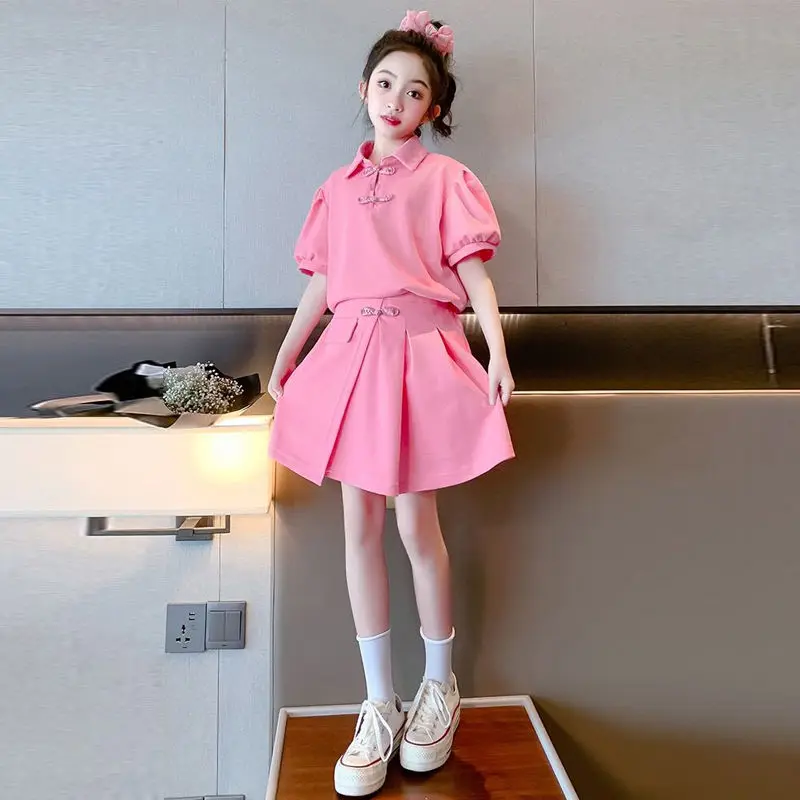 

School Skirt Hot Sale Tide 2PCS Girl Summer New Children Clothing 2 3 4 5 6 8 10 Years Short Sleeve 2023 Korea Suit Kid Clothes