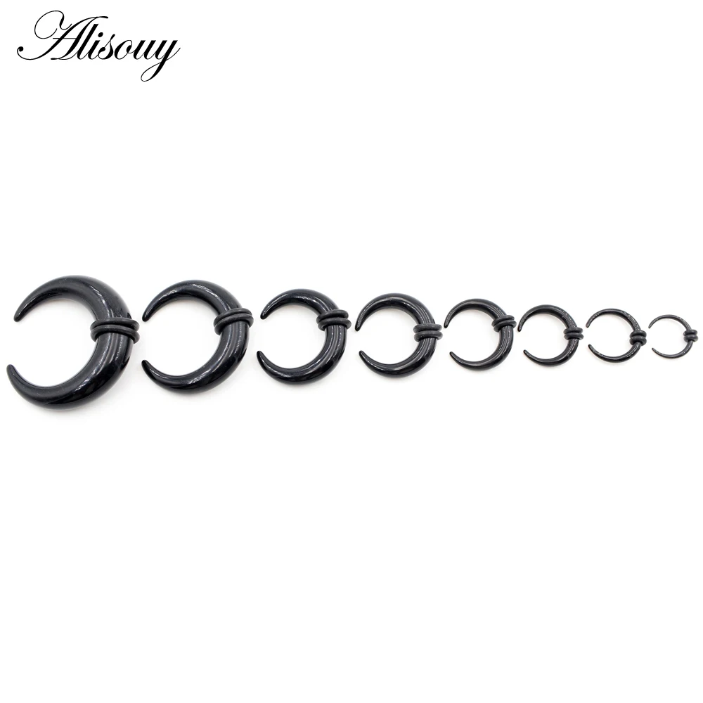 Body Jewelry 2pcs Acrylic C Shape Alo Horn Ear Pincher Septum Rings Piercing Black Ear Taper Stretcher Expander 1.6mm-16mm