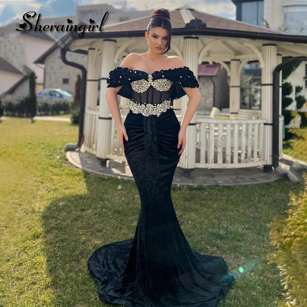 

SHERAIN Trendy Mermaid Prom Dresses Crystals Rhinestones Off the Shoulder Chapel Train Vestido Elegantes Para Mujeres Customized