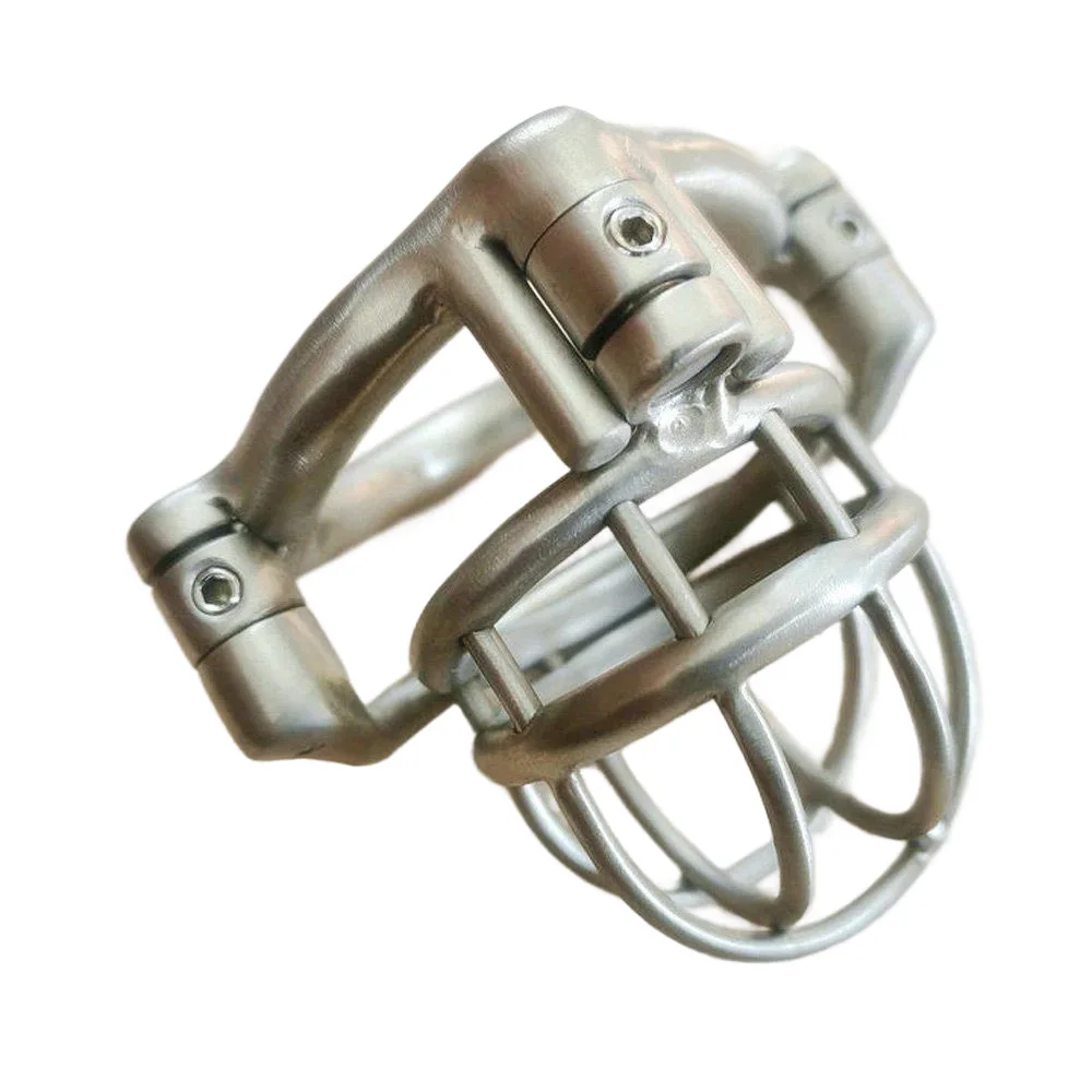Stainless Steel Male Chastity Cage with Curve Ring Permanent Screw Double Lock &ndash; Metal Cock Cage for Men, CBT Sex Toy