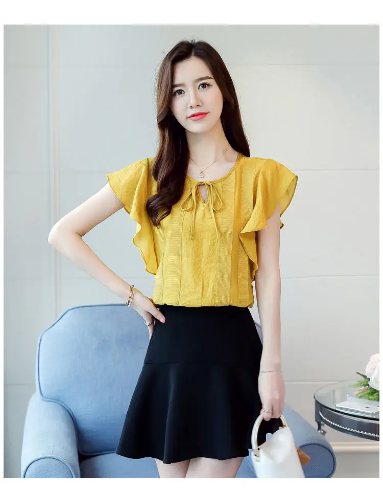 Female O-Neck Bow Lacing Hollow Out Solid Blouse Loose Oversize Flying Sleeve Patchwork Chiffon Shirt Women's Summer Clothing