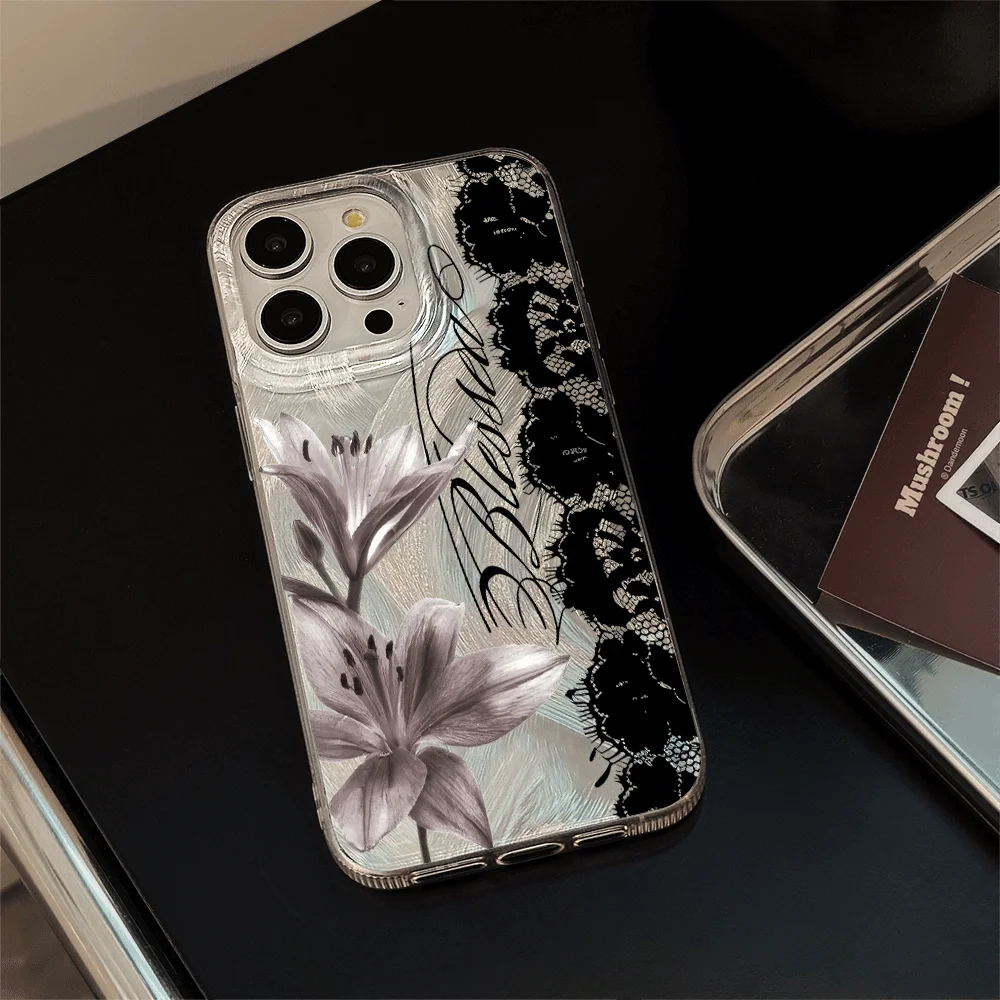Matte Shockproof Lily Lace Korean Cover Phone Case