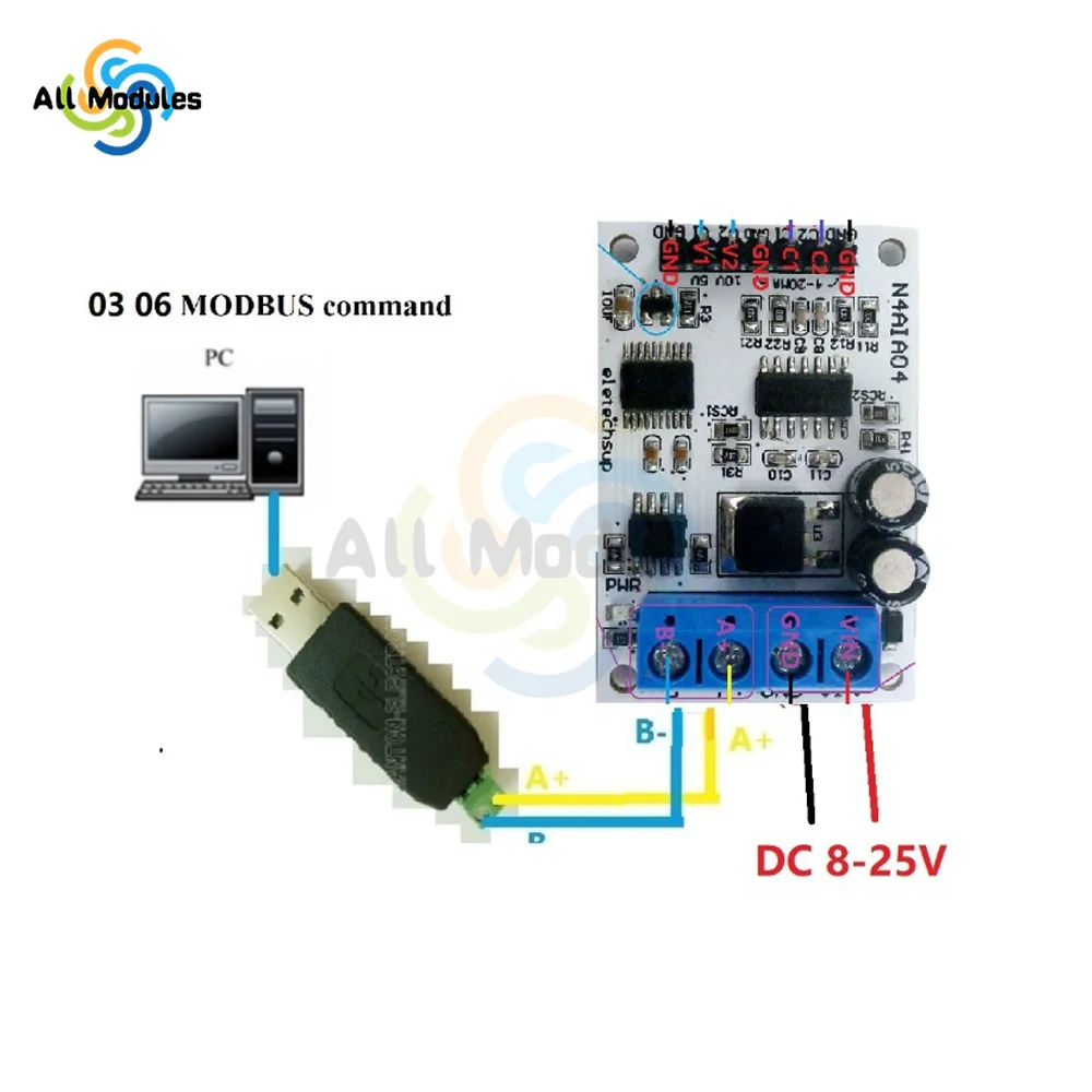 DC 12V 4-20mA 0-5V 0-10V Voltage Signal Acquisition RS485 Modbus - Foto 4