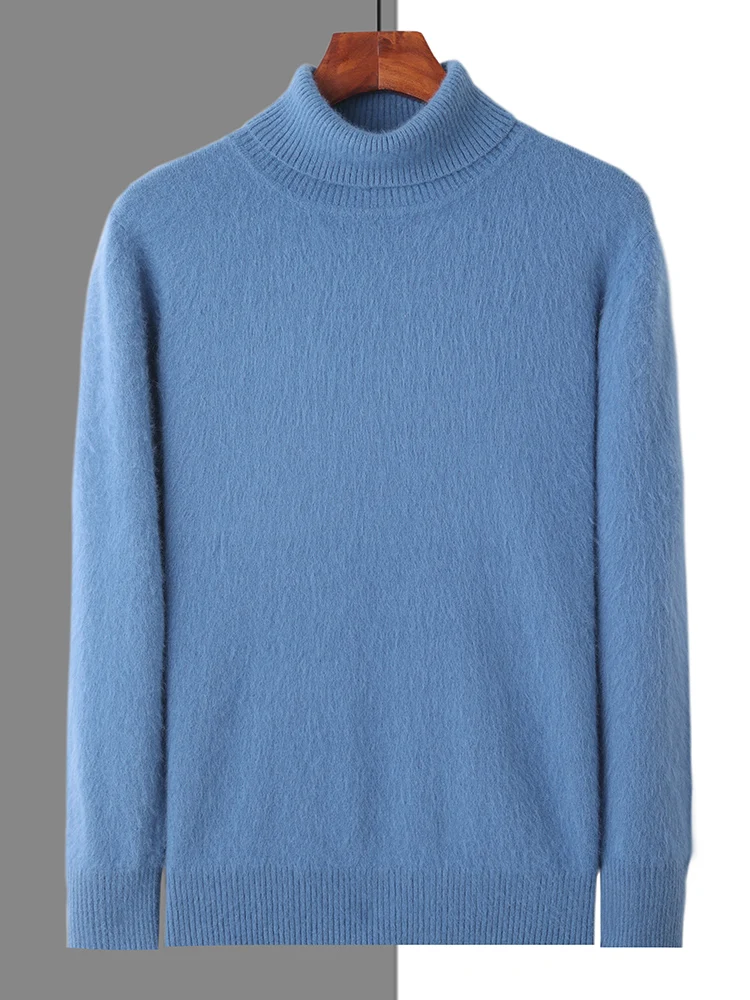 Men's 100% Mink Cashmere Sweater High Lapel Thick Knitted Pullover Casual Large Size Middle-Aged Sweater Autumn Winter New Tops 5