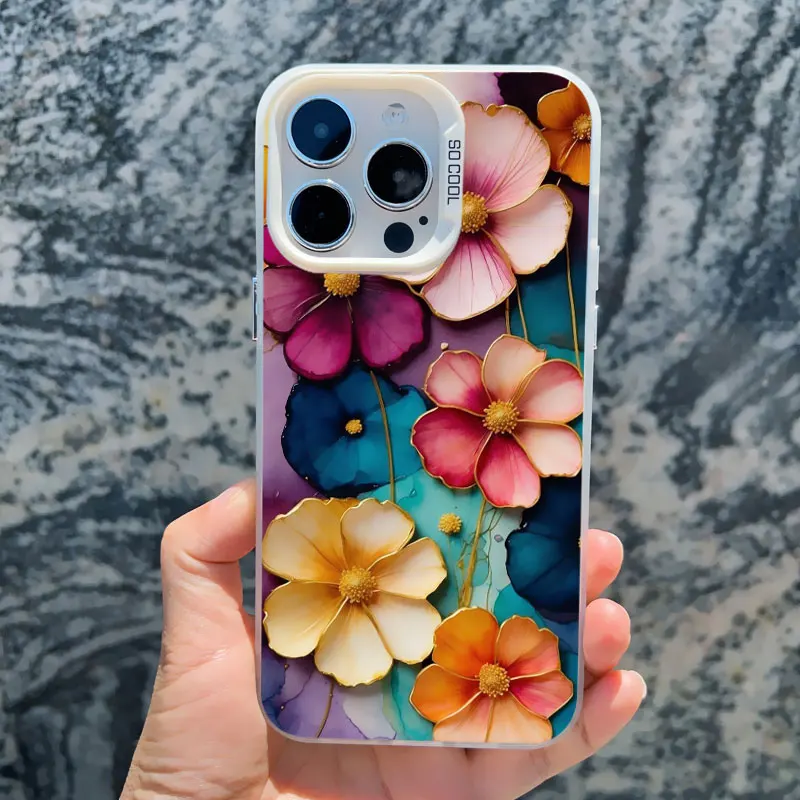 Bunte Blumen-Laser-Handyhülle für iPhone 17 16 15 Pro Max 14 13 11 12 Pro Max 13 Mini 15 14 Plus Stoßfeste Schutzhüllen – Detail 3