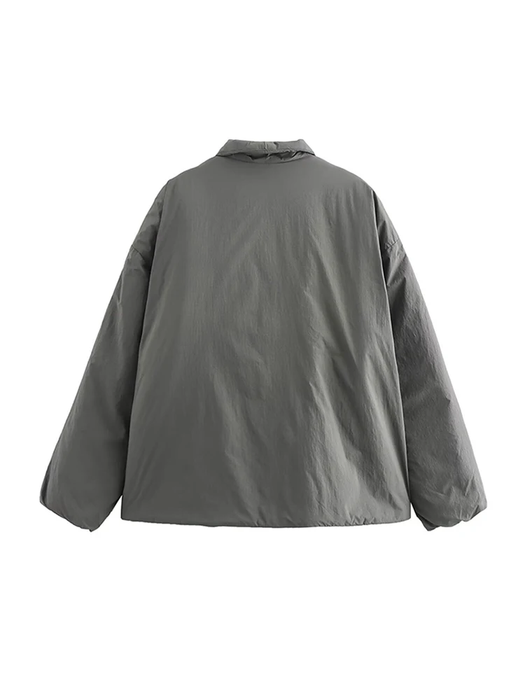 Casual Gray Lace Up Coat Women Cotton V-neck Luxury Pocket 2024 Autumn Thick Jackets Female Chic Street All-match Outwear Tops 4