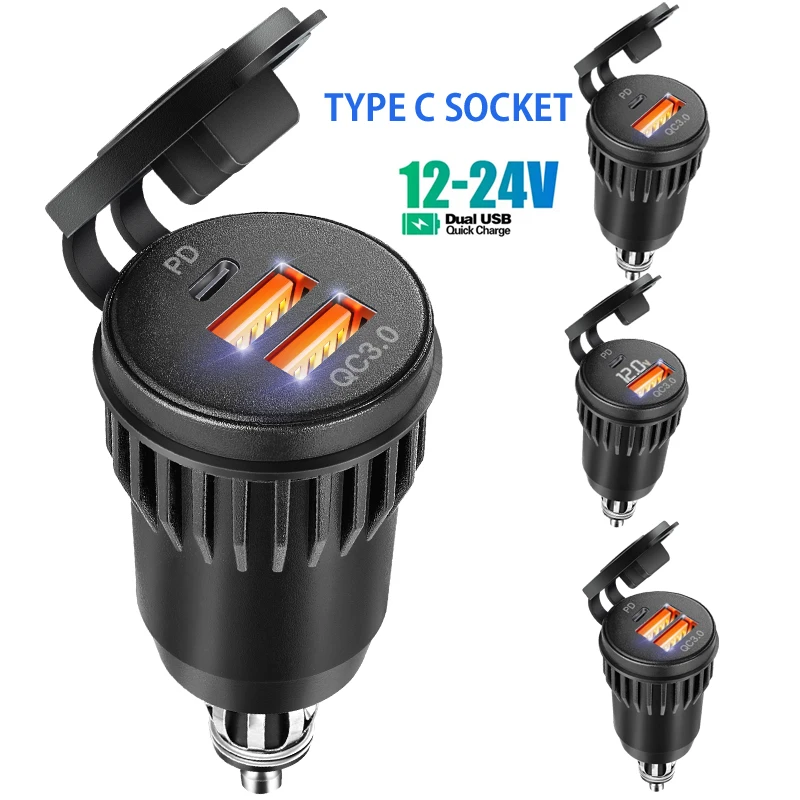 12v usb car charger automotive usb socket Type-c Outlet Fast Charging adapter for 12V 24V Car Truck Motorcycle RV Marine Motorcy new qc 3 0 usb charger socket power outlet digital voltmeter ammeter monitoring for car boat marine rv motorcycle