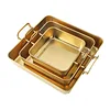 Stainless Steel Square Food Storage Serving Trays with Handle Fruit Bread Barbecue Plate Korean Chicken Fries Snack Dishes 6