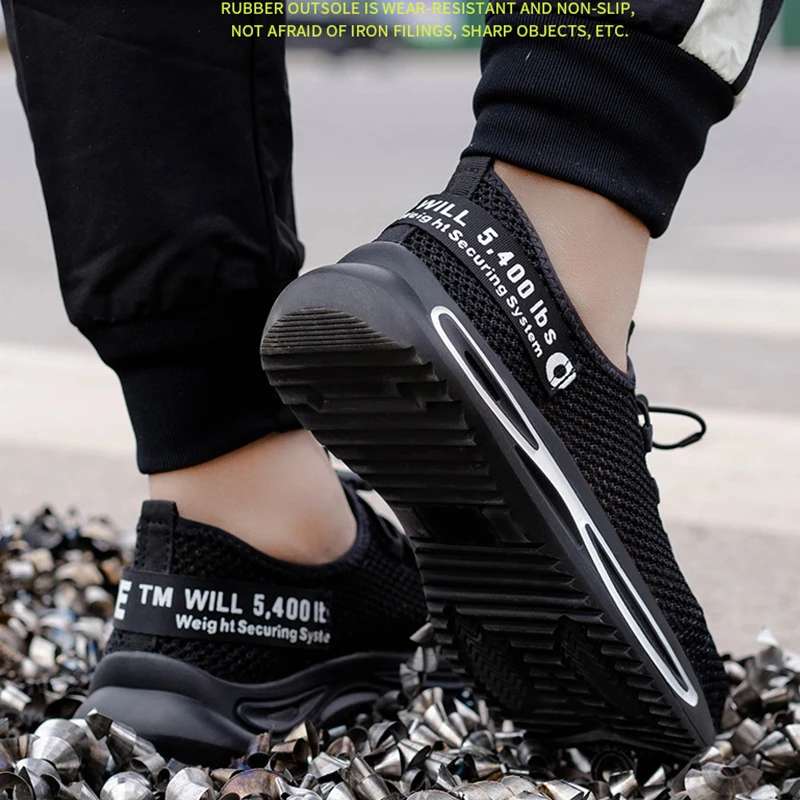 Letnie obuwie ochronne dla mężczyzn męskie oddychające lekkie przemysłowe buty do pracy antypoślizgowe stalowe buty z palcami