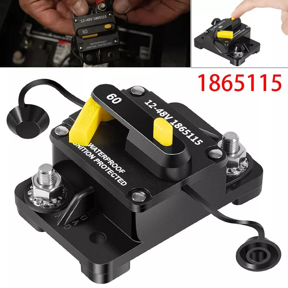 

MKR-27 60 AMP автоматический выключатель 1865115 с гвоздиками из нержавеющей стали 1/4 и защитным изолятором для Minn Kota, Троллинговые двигатели 12-48V
