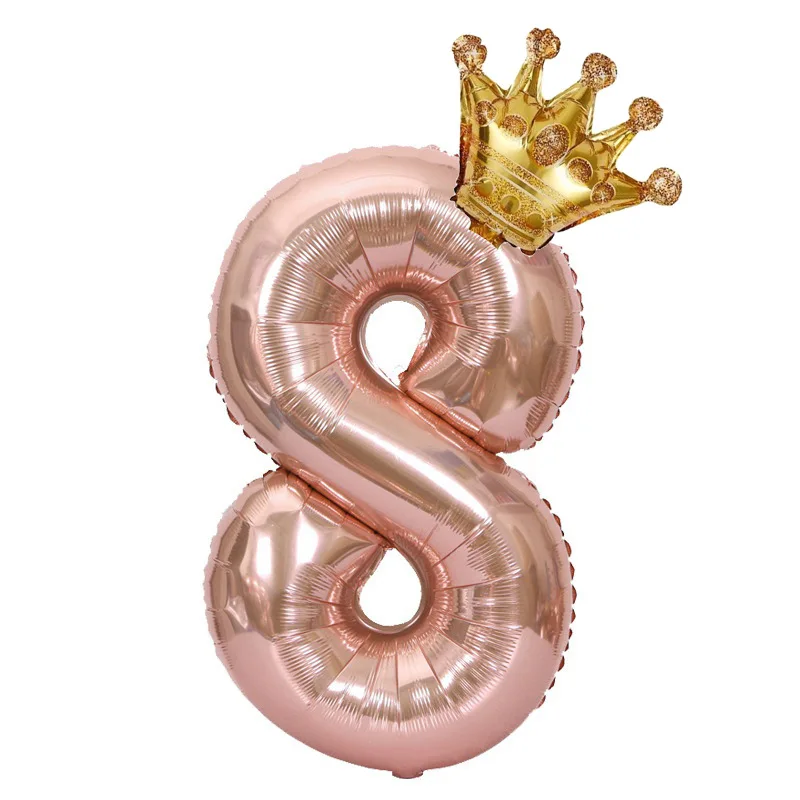 Rose Gold Crown Digital Balloon Set - 32 Inch Number Foil Birthday Decoration