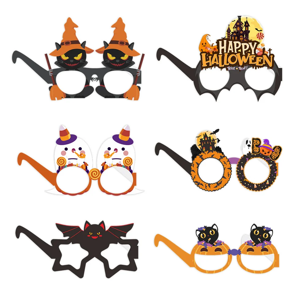 12 Paires De Lunettes Halloween En Papier - Motifs Citrouille, Fantôme, Araignée, Chauve-souris - Accessoire Fête, Carnaval, Déguisement