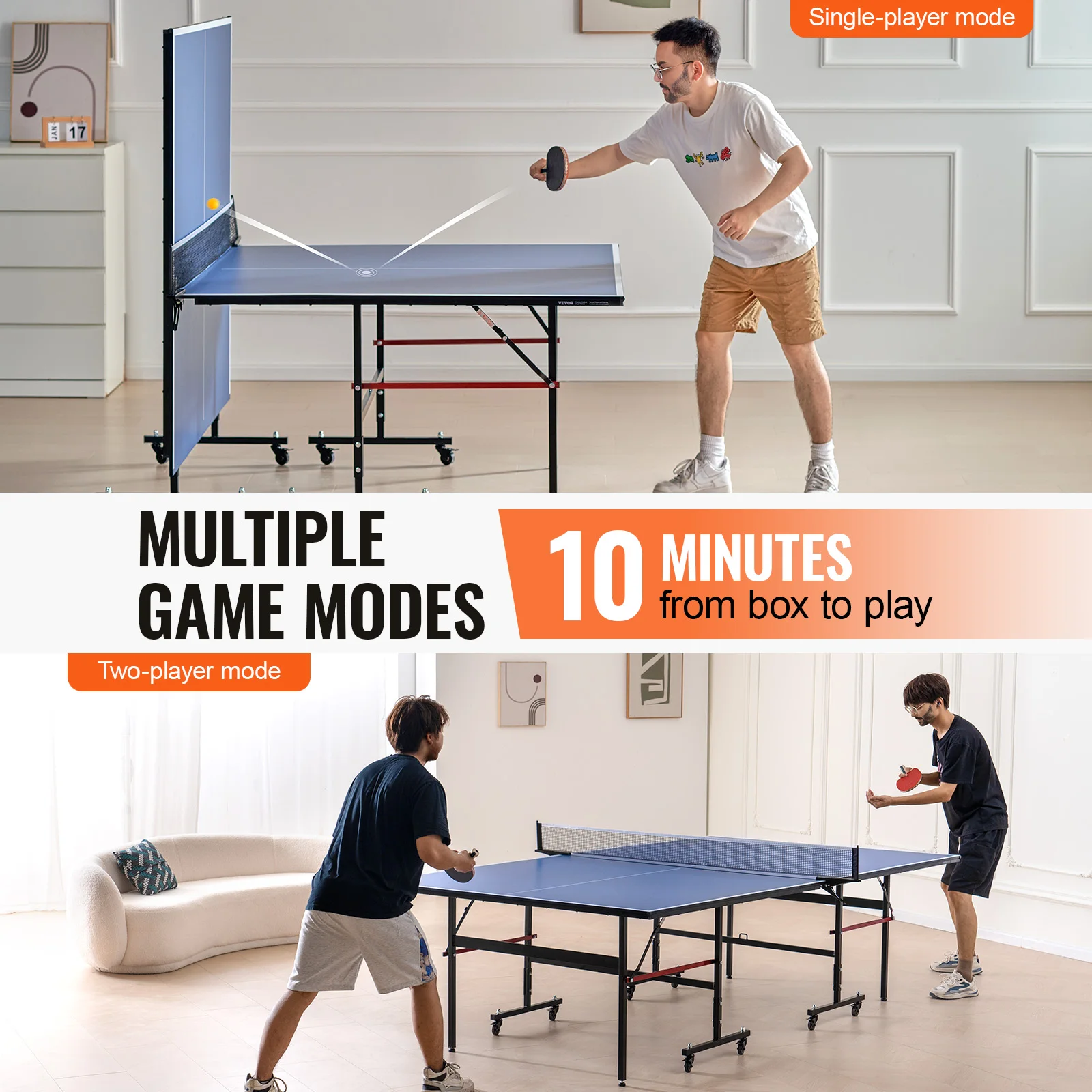 SucceBuy Ping Pong Table Professional Table Tennis Game Indoor MDF Portable Table Tennis Table Foldable Ping Pong Table with Net