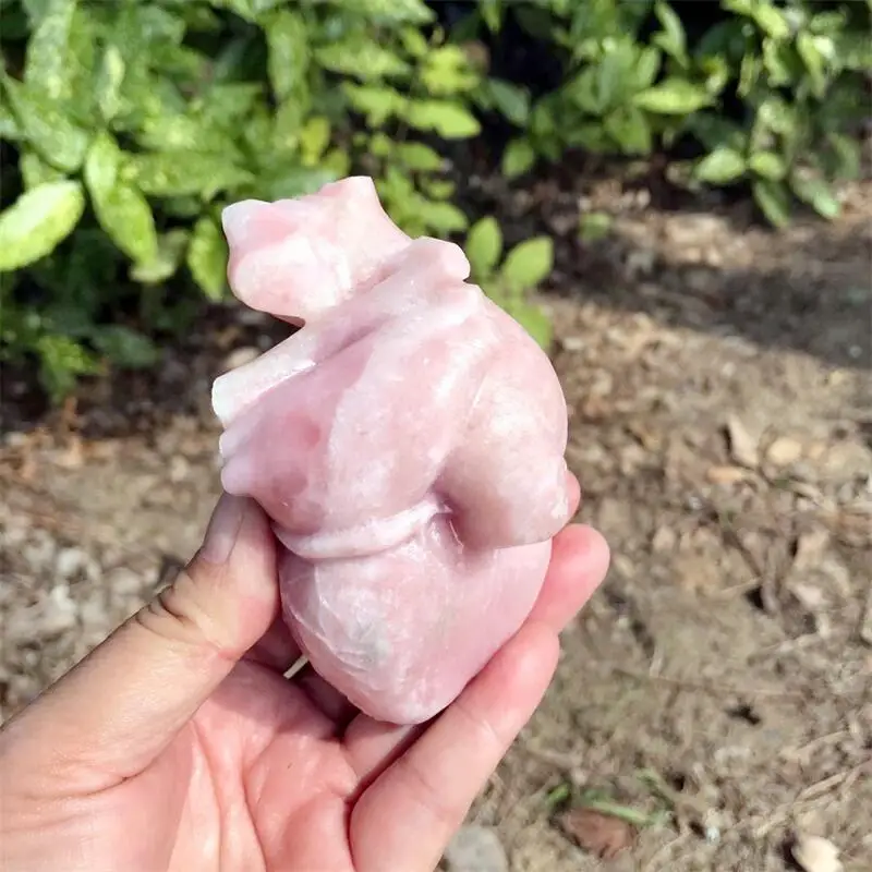 10CM Natural Pink Opal Heart Carving Crystal Love Healing Fengshui Gemstones Home Decoration Holiday Gift 1pcs 2