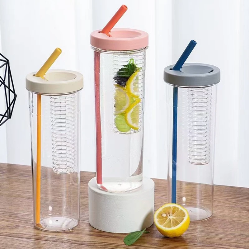 

700ML Water Bottles Dry Wet Separation Fruit Lemon Filter Plastic Drinking Bottle With Straw Outdoor Sports Water Cup