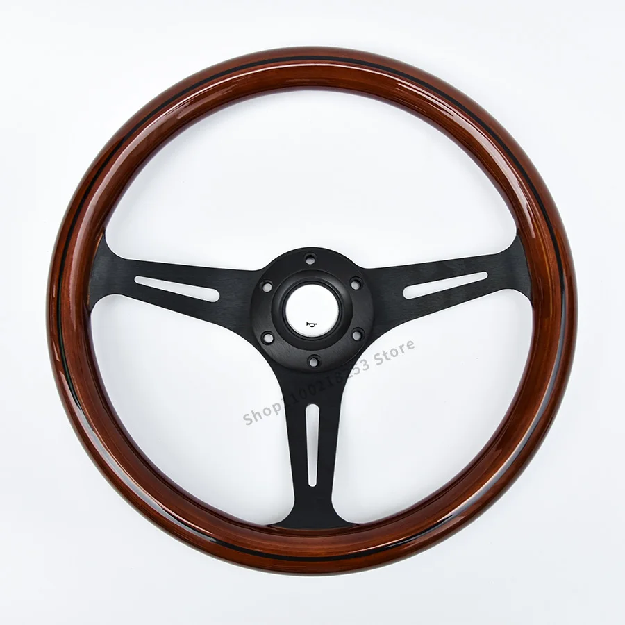 Classic 14inch Real Wood Steering Wheel Racing Sport Wooden Grain Black