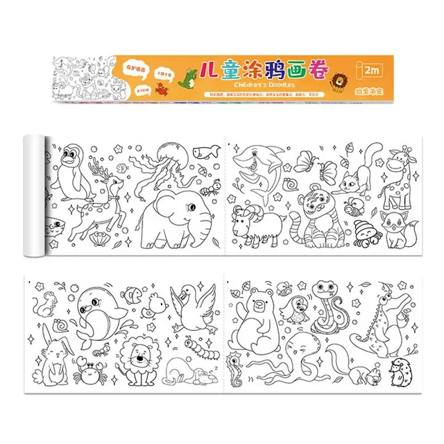 Rolo de desenho para crianças Rolo de papel de colorir adesivo criativo  para pré-escola faça você mesmo rolo de papel grafite com 10 lápis de  pintura educacional vários padrões cartaz de colorir
