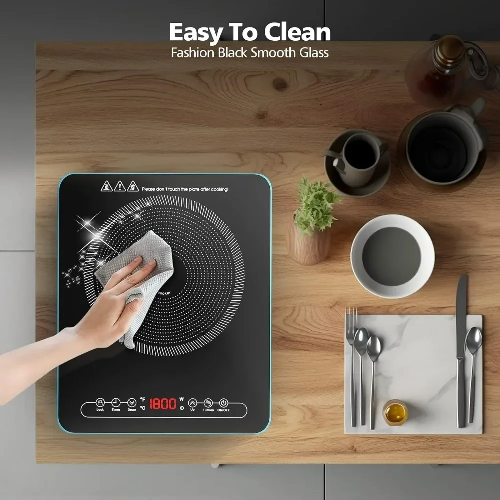 Induction Cooktop 1800W 110v Countertop Induction Hot Plate 9 Power Levels Kids Lock Timer Overheat Protection