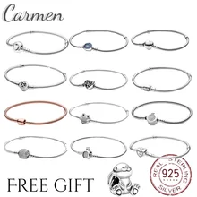 Hot sale Luxury Original 100% 925 Sterling Silver Snake Chain pandoraBracelet Crown Bangle for Women Authentic Charm DIY Jewelry