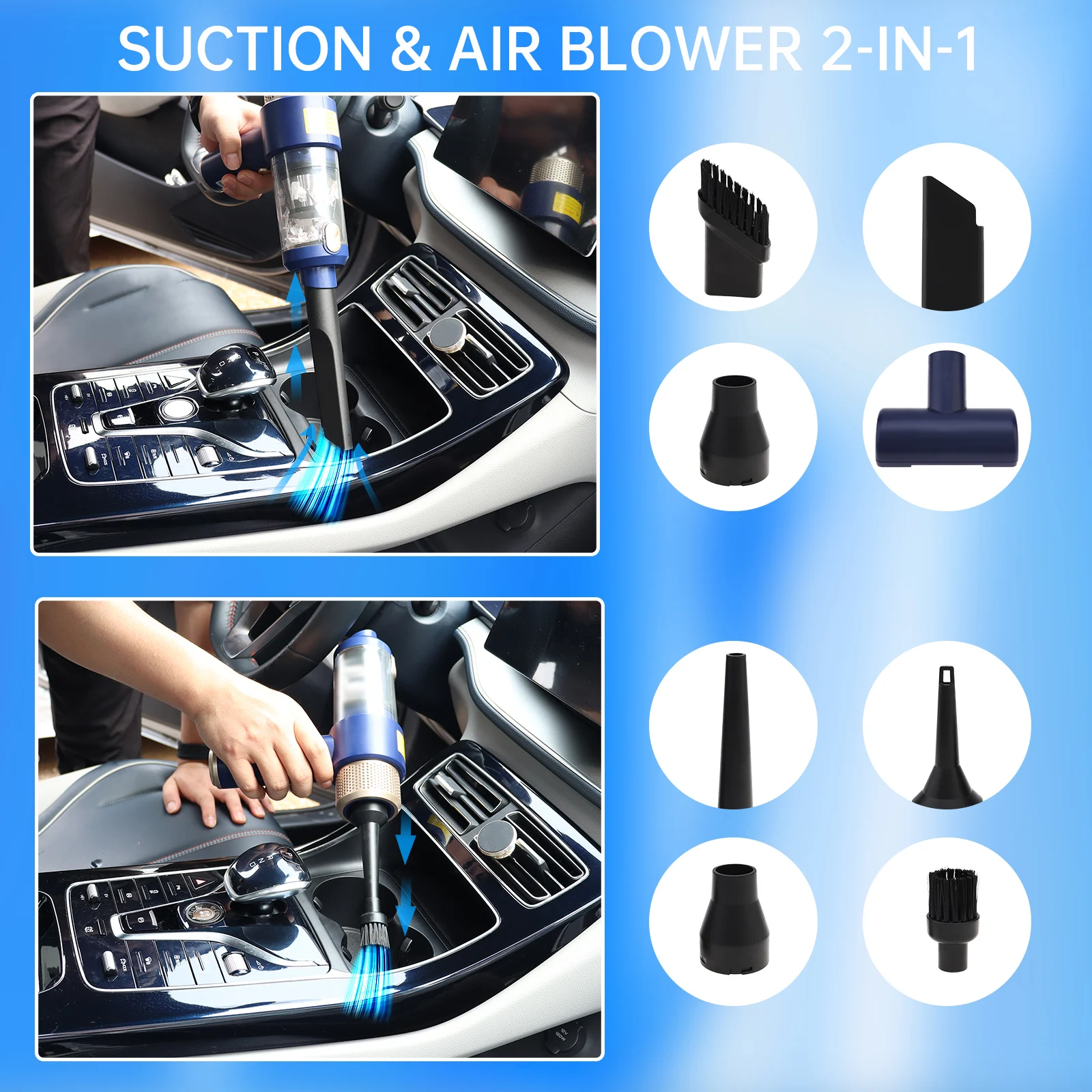 6500pa 2 in 1 Handheld Car Vacuum Cleaner and Inflator Portable Cordless Rechargeable Handheld Home Car Vacuum Cleaner LED Lamp