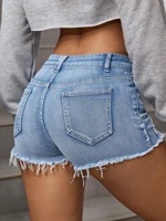 Fashionable Distressed Denim Shorts Women's Summer New Style Personality Shorts Hot Sale Straight Leg Mid Waist Made in China - Image 3