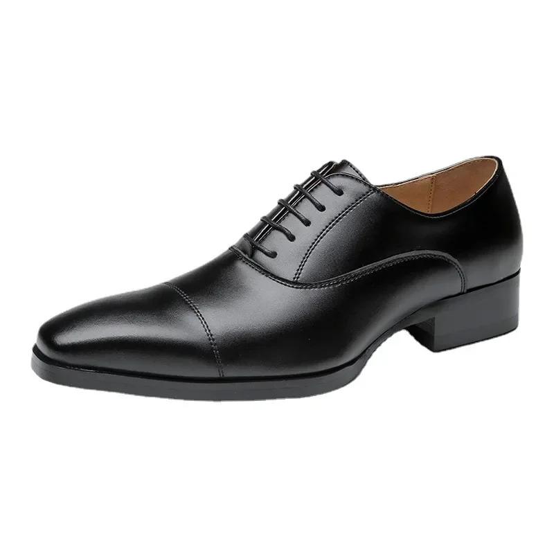 Men's Leather Oxford Shoes Lace-up Front Dress Shoes For Men Cap Toe Business Formal Black Tie Leather for Men