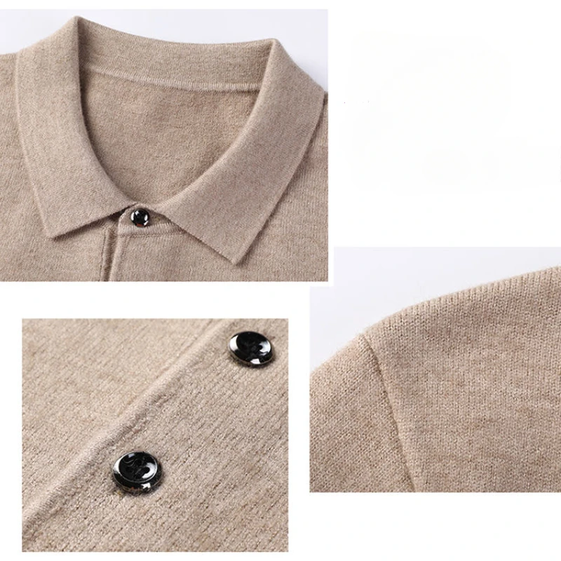 Polo da uomo Morbido leggero caldo lavorato a maglia di lusso semplice pullover con bottoni 2025 risvolti Comodo maglione da lavoro 6