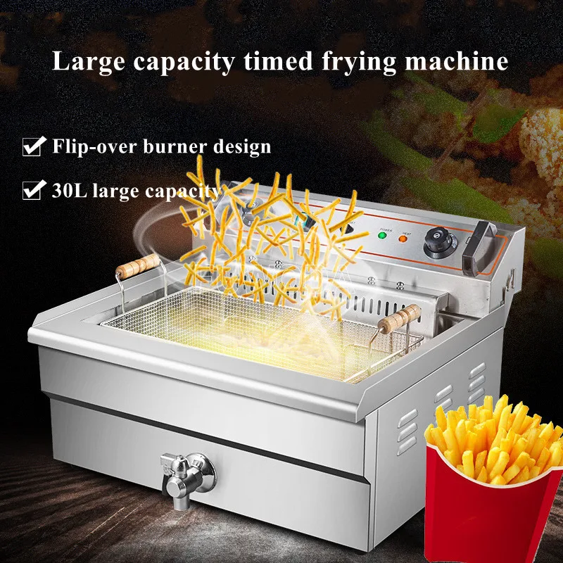 30L Electric Fryer Big Capacity Commercial Fried Chicken French Fries Frying Machine Stainless Steel 6000W Deep Fryer 5